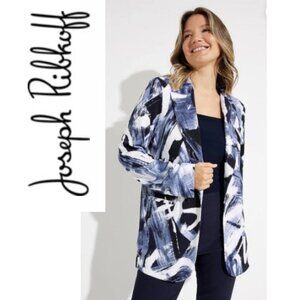Joseph Ribkoff Brushstroke Print Blazer Jacket Size 10 Midnight Blue Ivory